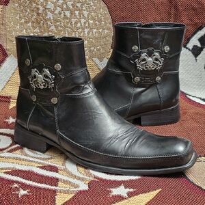 Robert Wayne Mens Size 11 Jealousy Skull Black Ankle Boots Side Zip